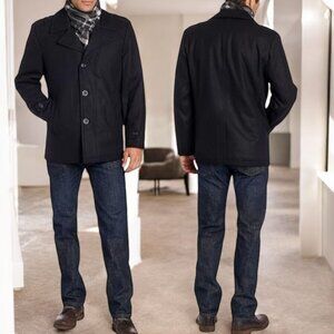 MICHAEL KORS XL MONROE SCARF COAT Black Wool Blend Insulated Pea Coat